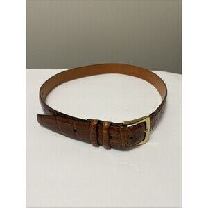 Brighton Leather Belt 36 Embossed Calfskin Saddle Leather Brown Gold Tone Buckle